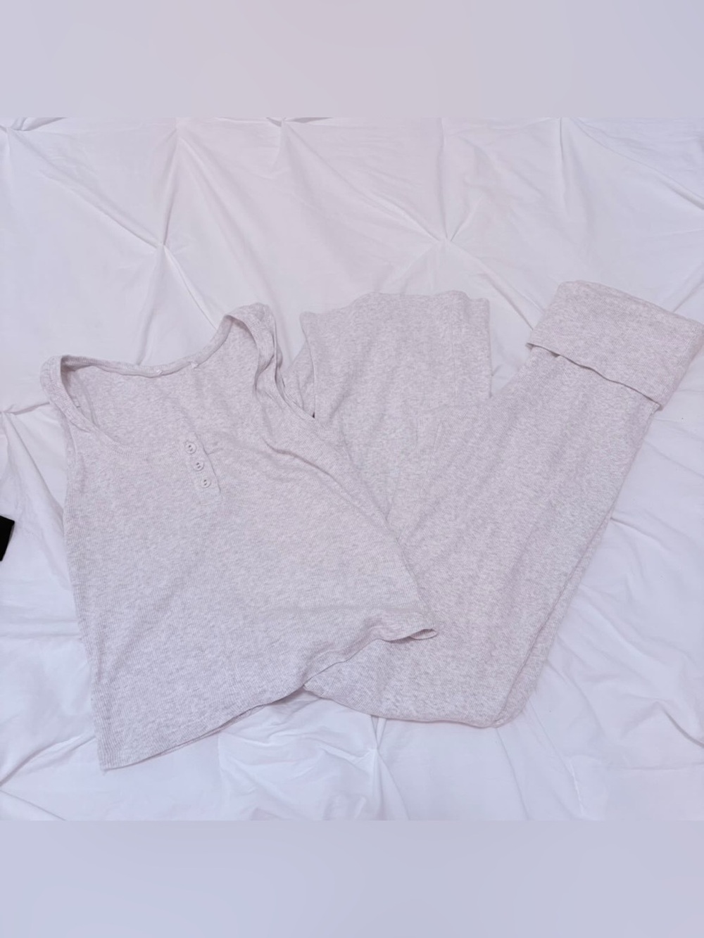 Cozy Heathered Ribbed Tank & Lounge Pants Set - Light Grey XS